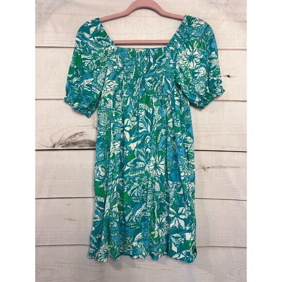 LILLY PULITZER Delaney Dress In Botantical Green Safari Sangria Girls XL (12-14) - Picture 2 of 5